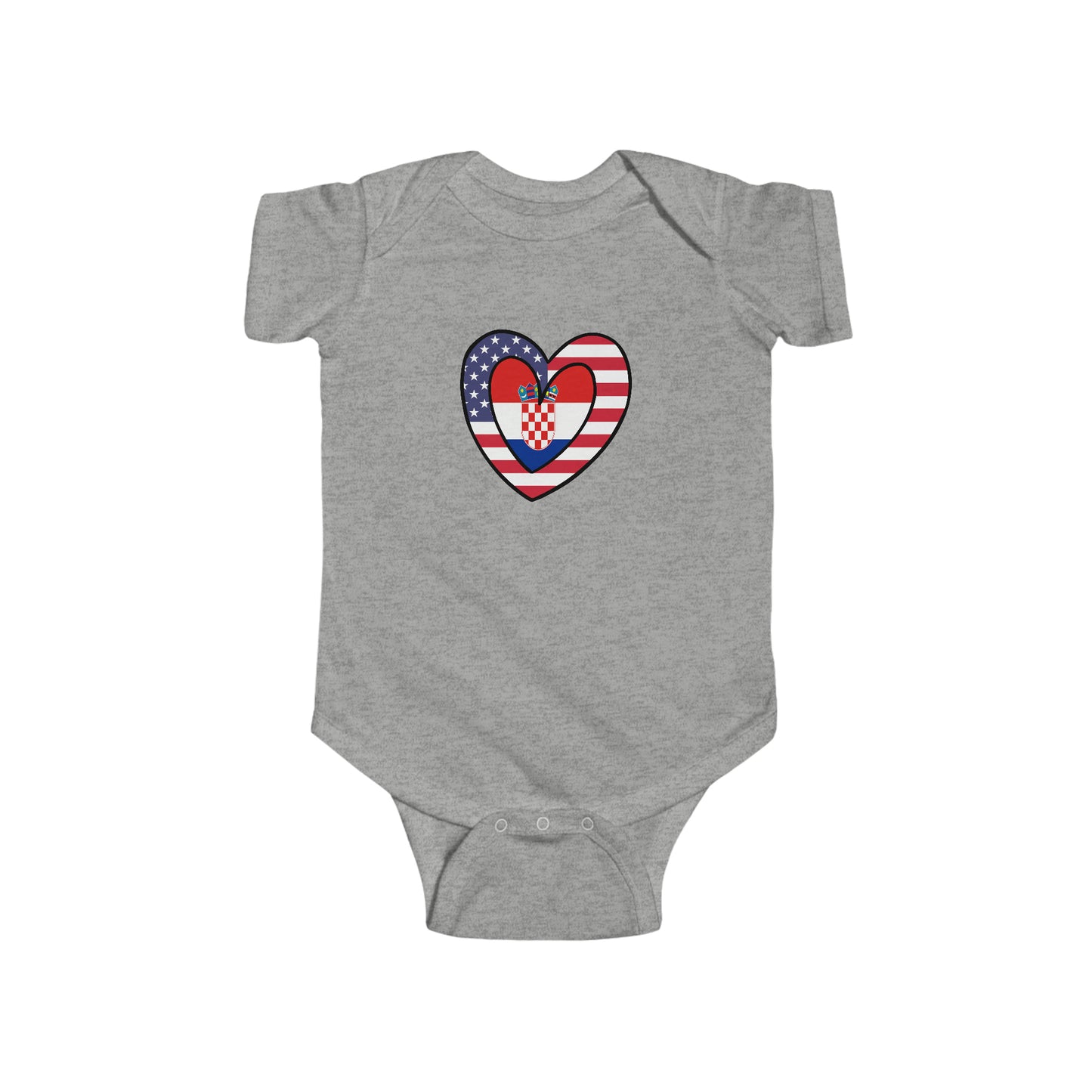 Croatian American Heart Valentines Day Gift Half Croatia USA Flag Baby Bodysuit | Newborn Boy Girl
