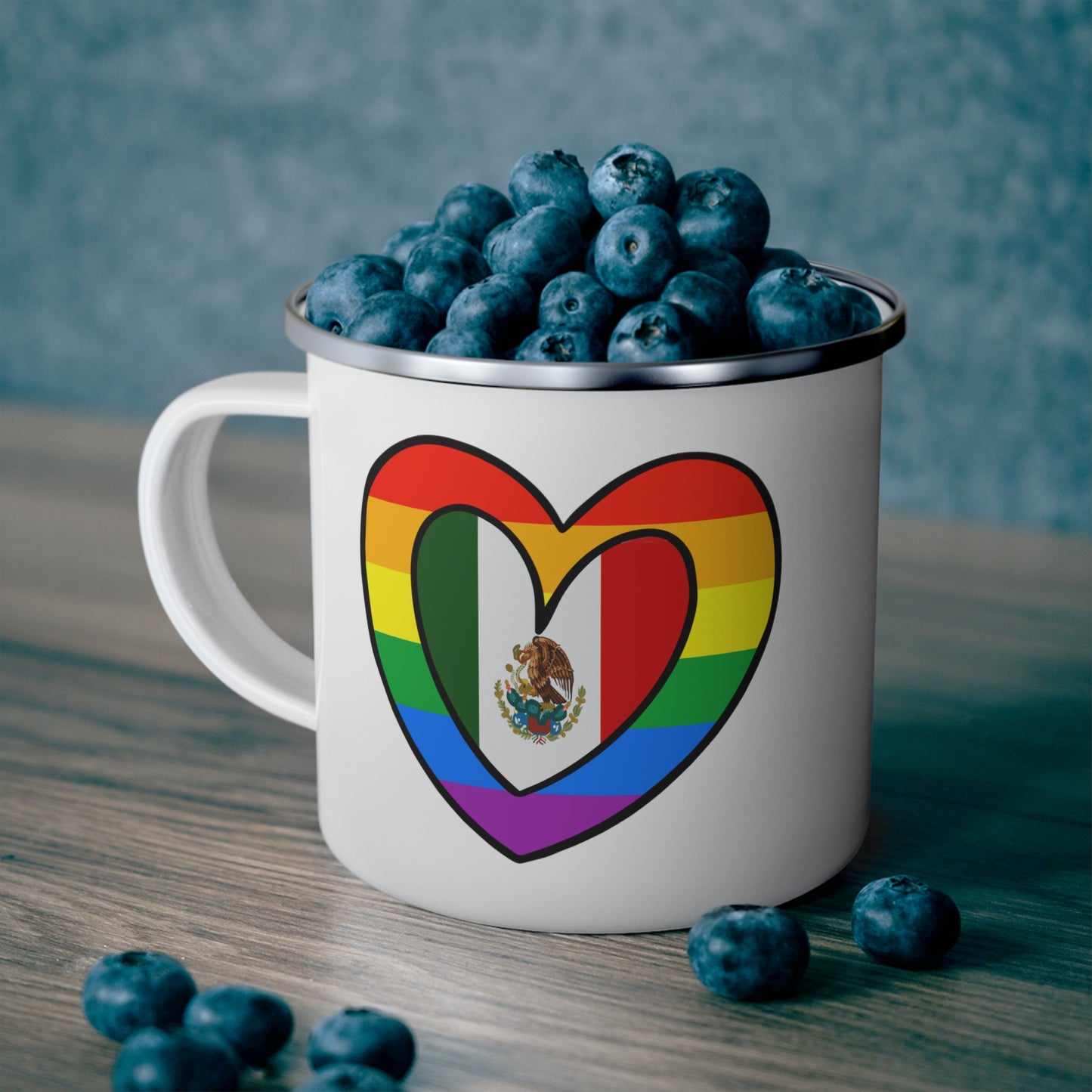 Mexican Rainbow Flag Heart Mexico Pride Parade 12oz Enamel Mug