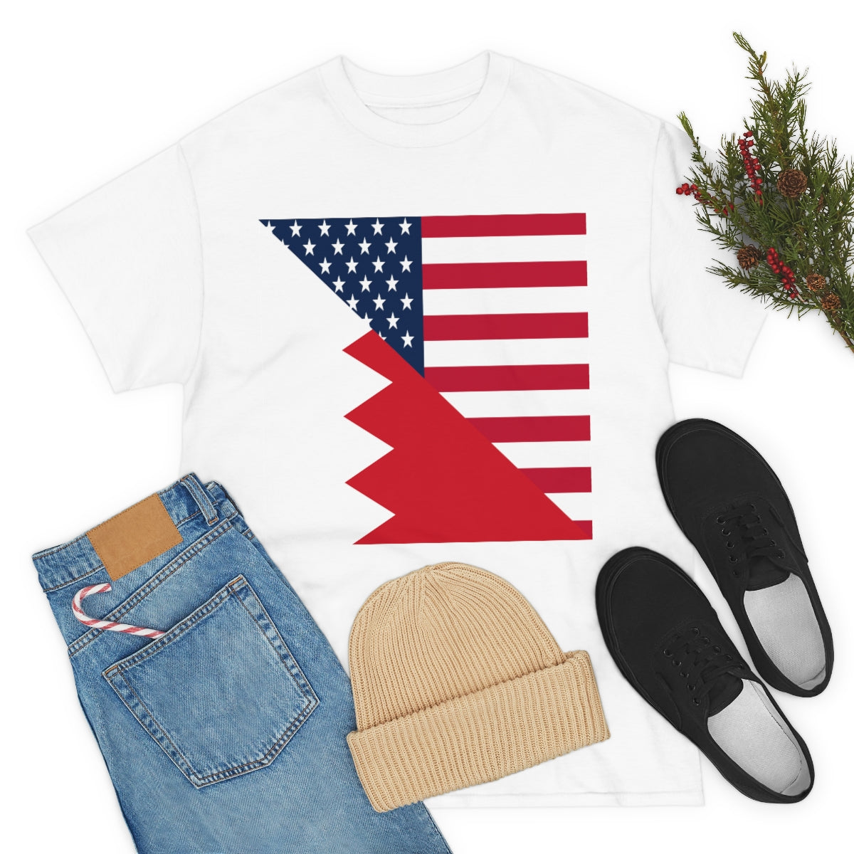 Bahrain American Flag Half Bahraini USA T-Shirt | Unisex Tee Shirt