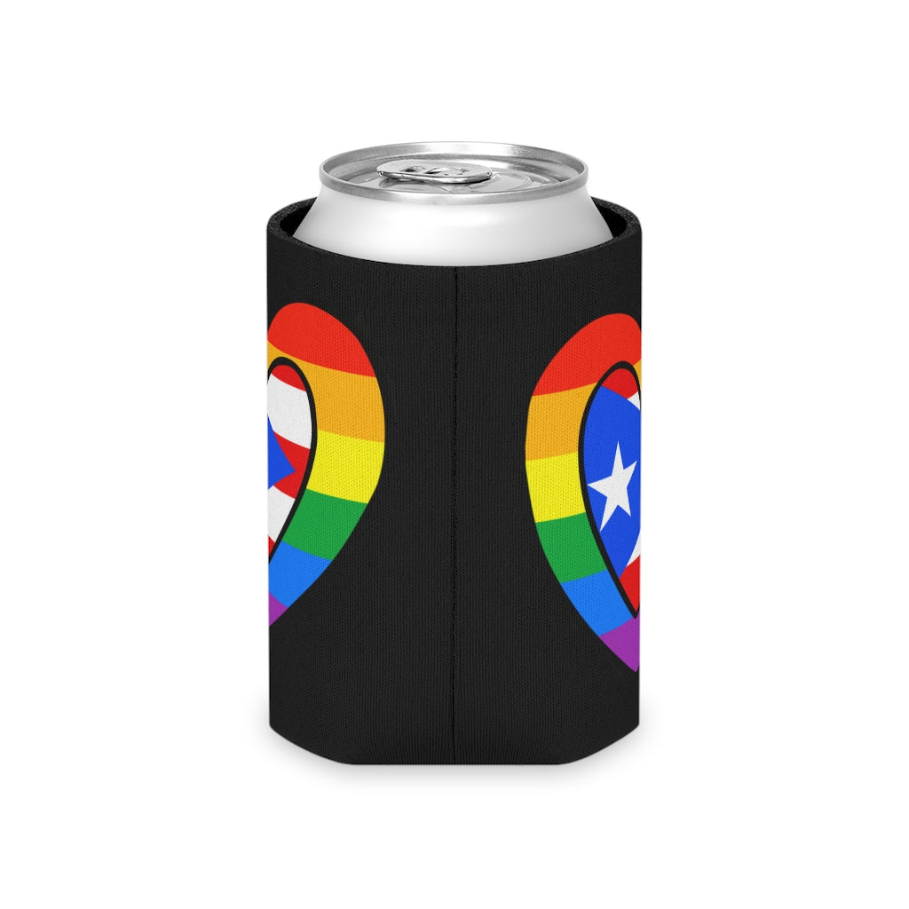 Puerto Rican Pride Rainbow Flag Heart Can Cooler | Puerto Rico Pride Month Accessory