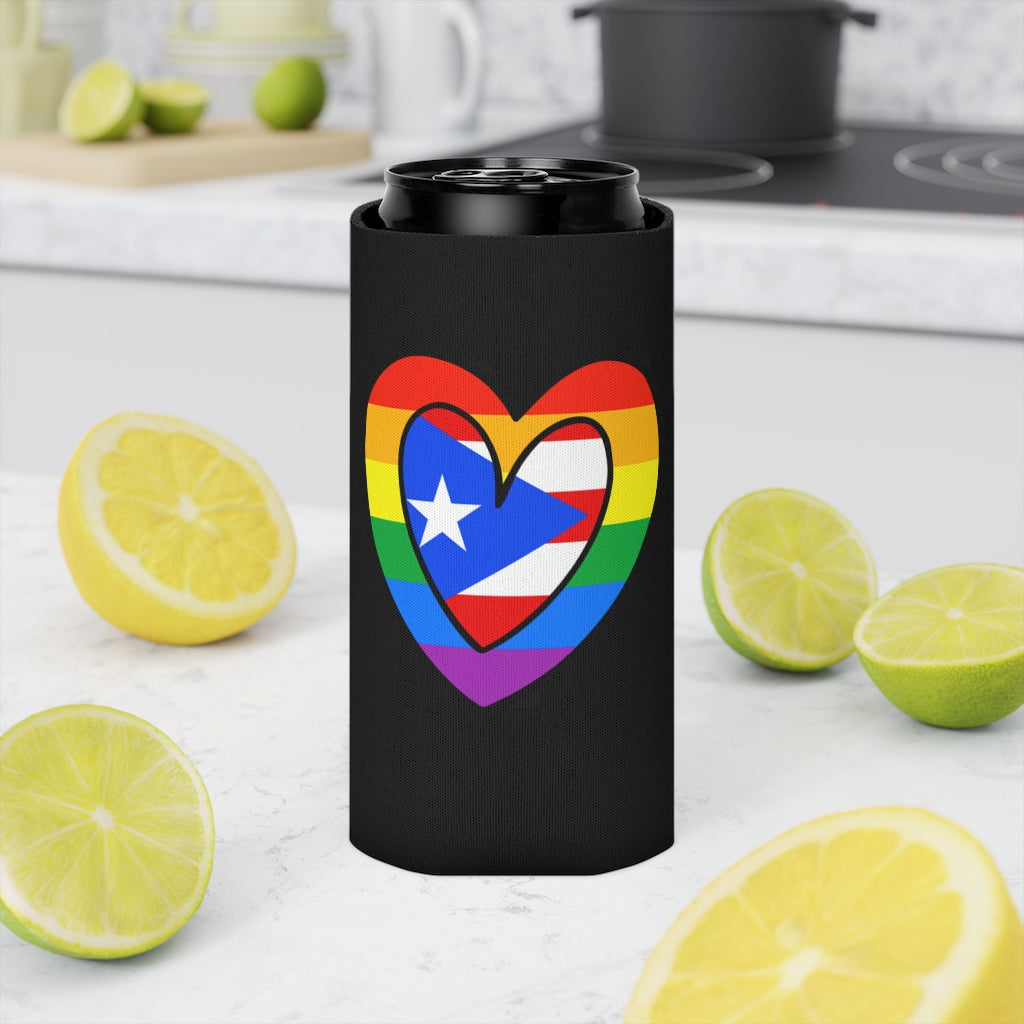 Puerto Rican Pride Rainbow Flag Heart Can Cooler | Puerto Rico Pride Month Accessory