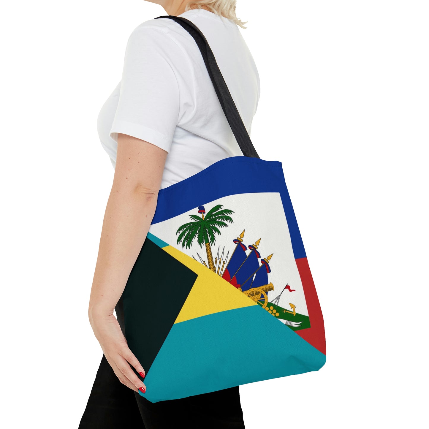 Haiti Bahamas Flag | Half Haitian Bahamian Flag Tote Bag | Shoulder Bag