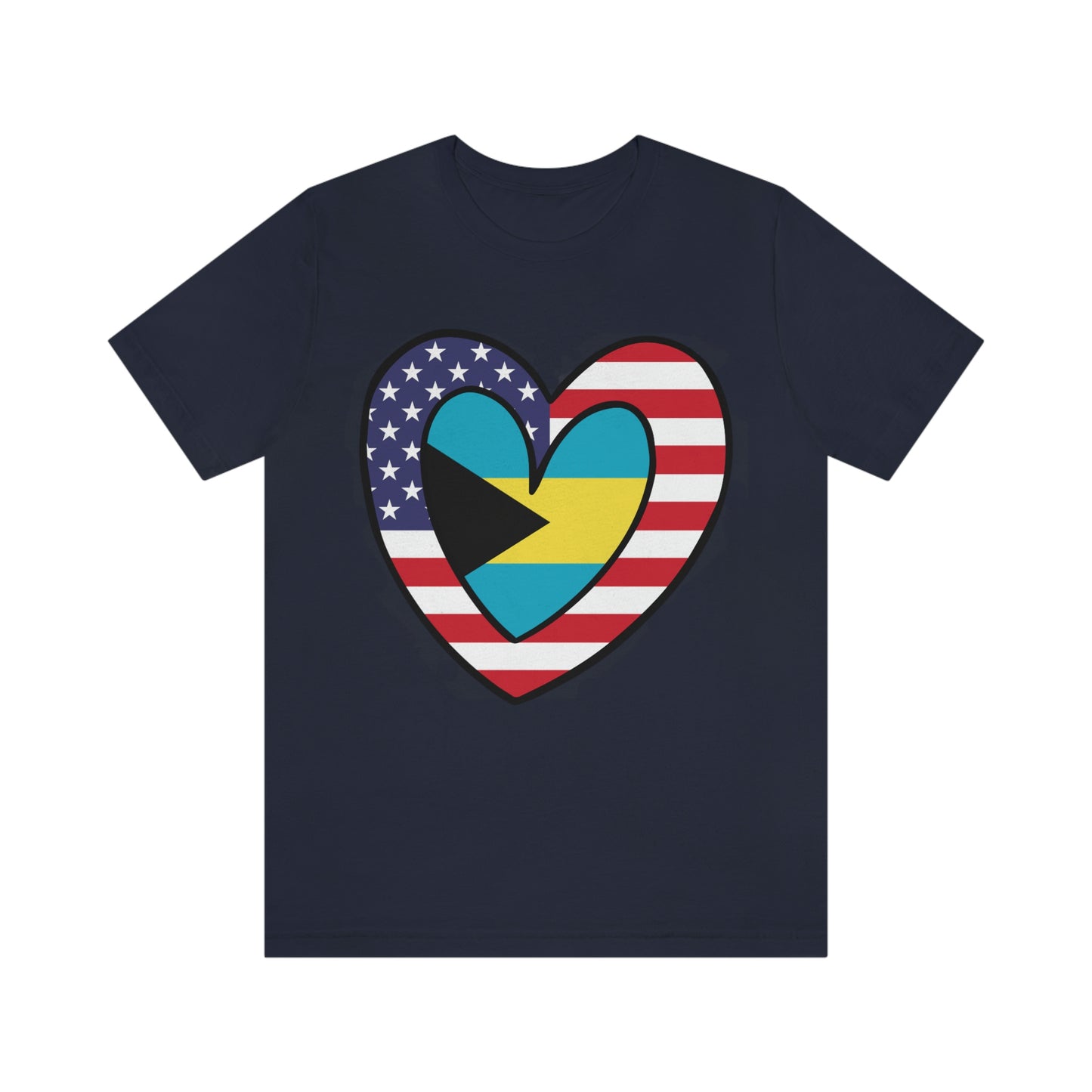 Bahamian American Heart Valentines Day Gift Tee Shirt | Half Bahamas USA Flag T-Shirt