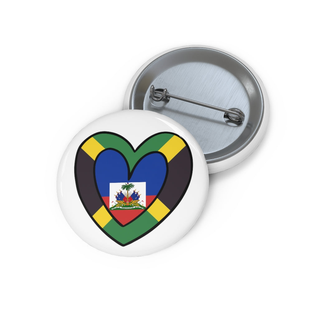 Jamaica Haiti Flag Inner Heart Pin Button | Jamaican Haitian