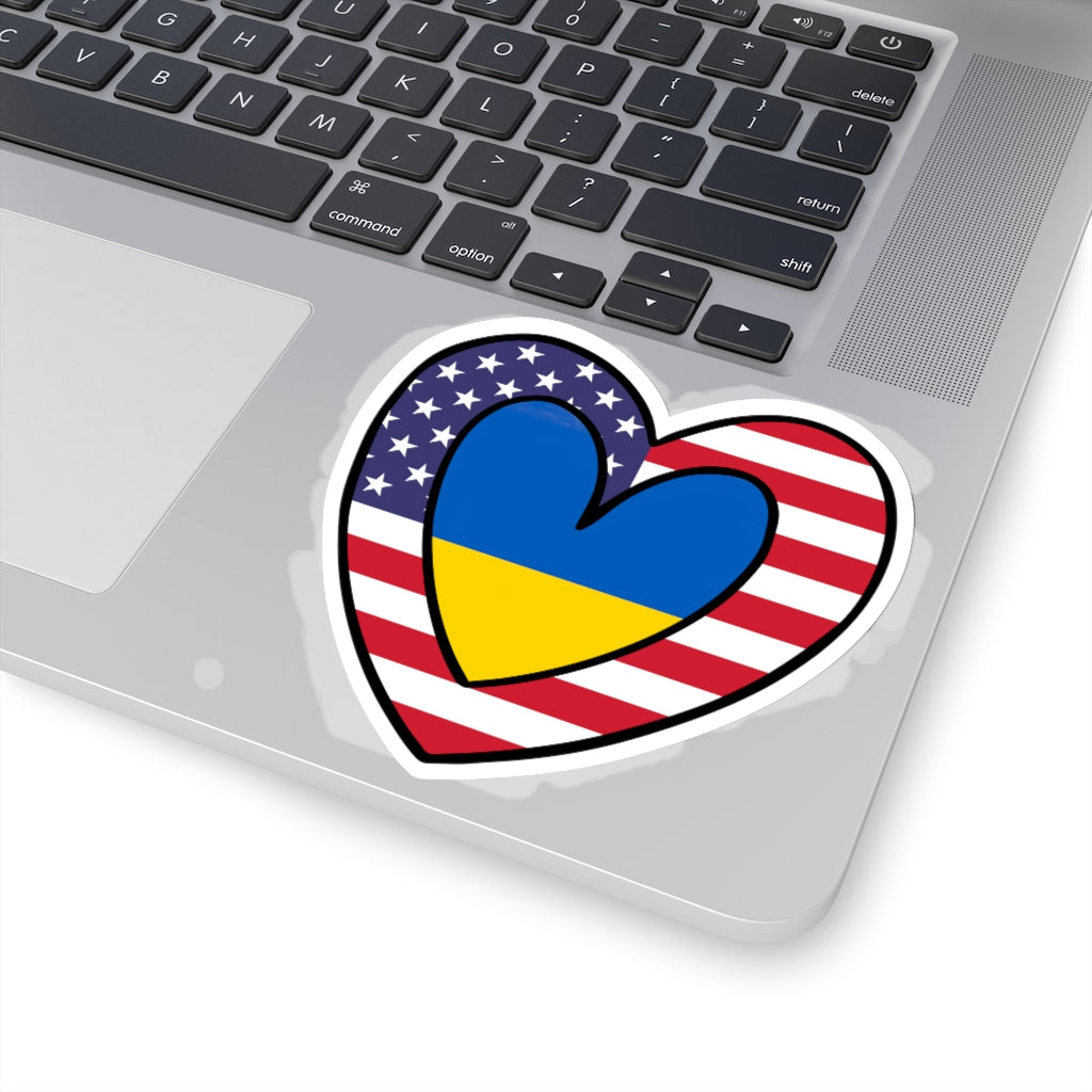 American Ukrainian Flag Inner Heart Sticker | USA Ukraine Accessory