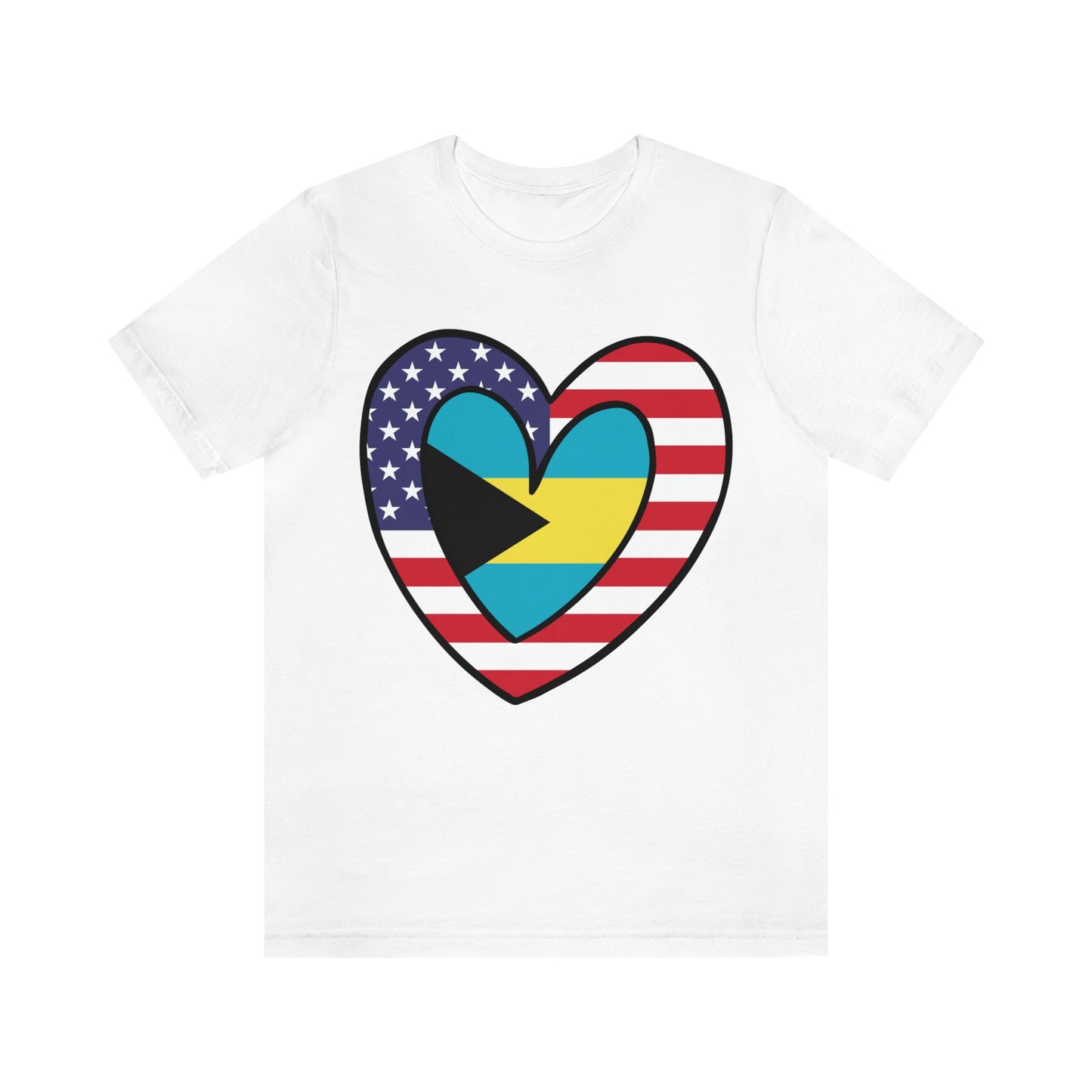 Bahamian American Heart Valentines Day Gift Tee Shirt | Half Bahamas USA Flag T-Shirt