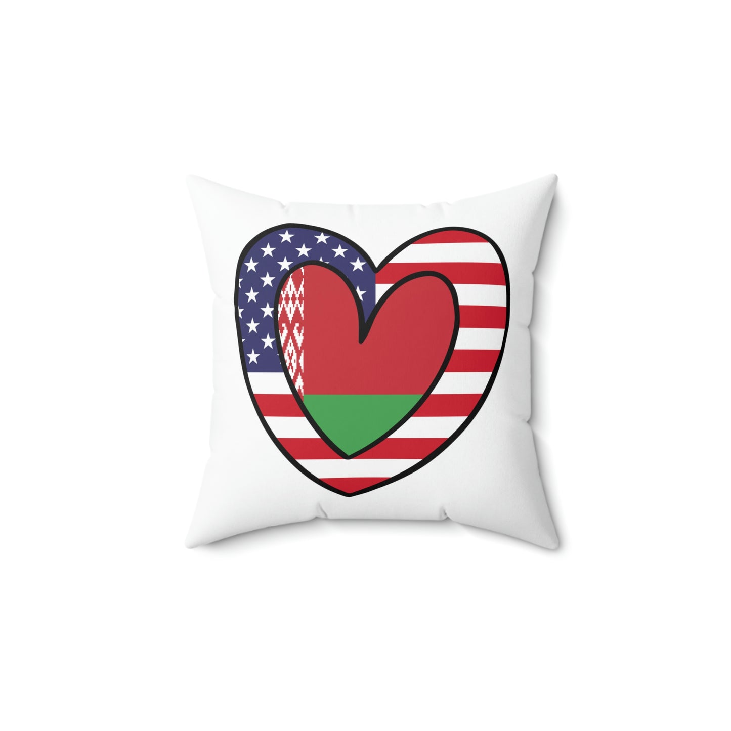 Belarusian American Heart Valentines Day Gift Half Belarus USA Flag Wedding Spun Polyester Square Pillow