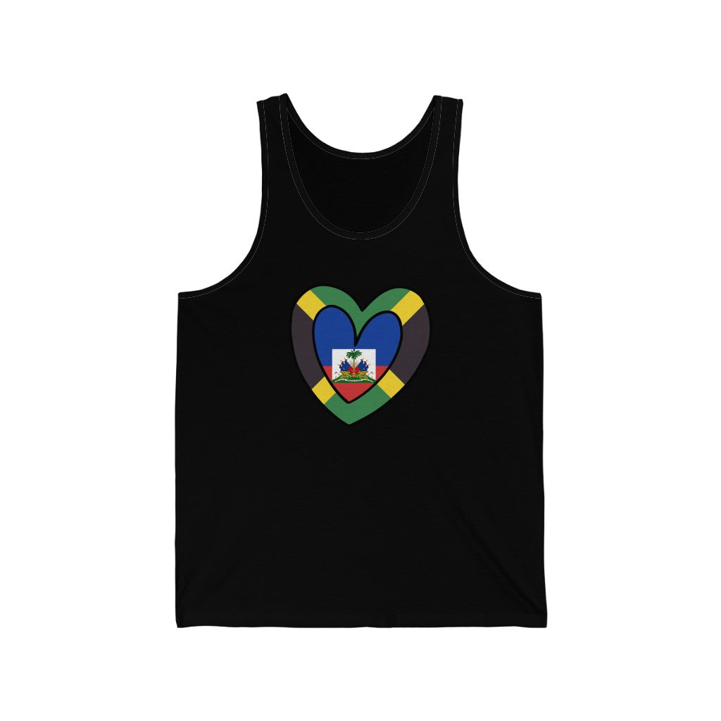 Jamaican Haitian Flag Inner Heart Tank Top | Unisex Jamaica Haiti