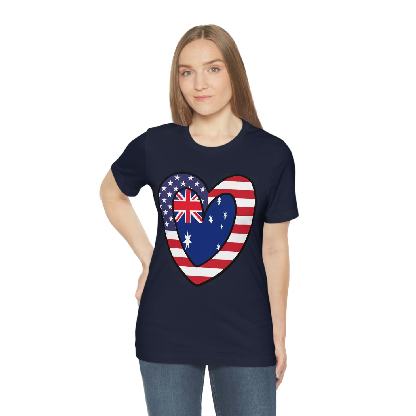 Australian American Heart Valentines Day Gift Tee Shirt | Half Australia USA Flag T-Shirt