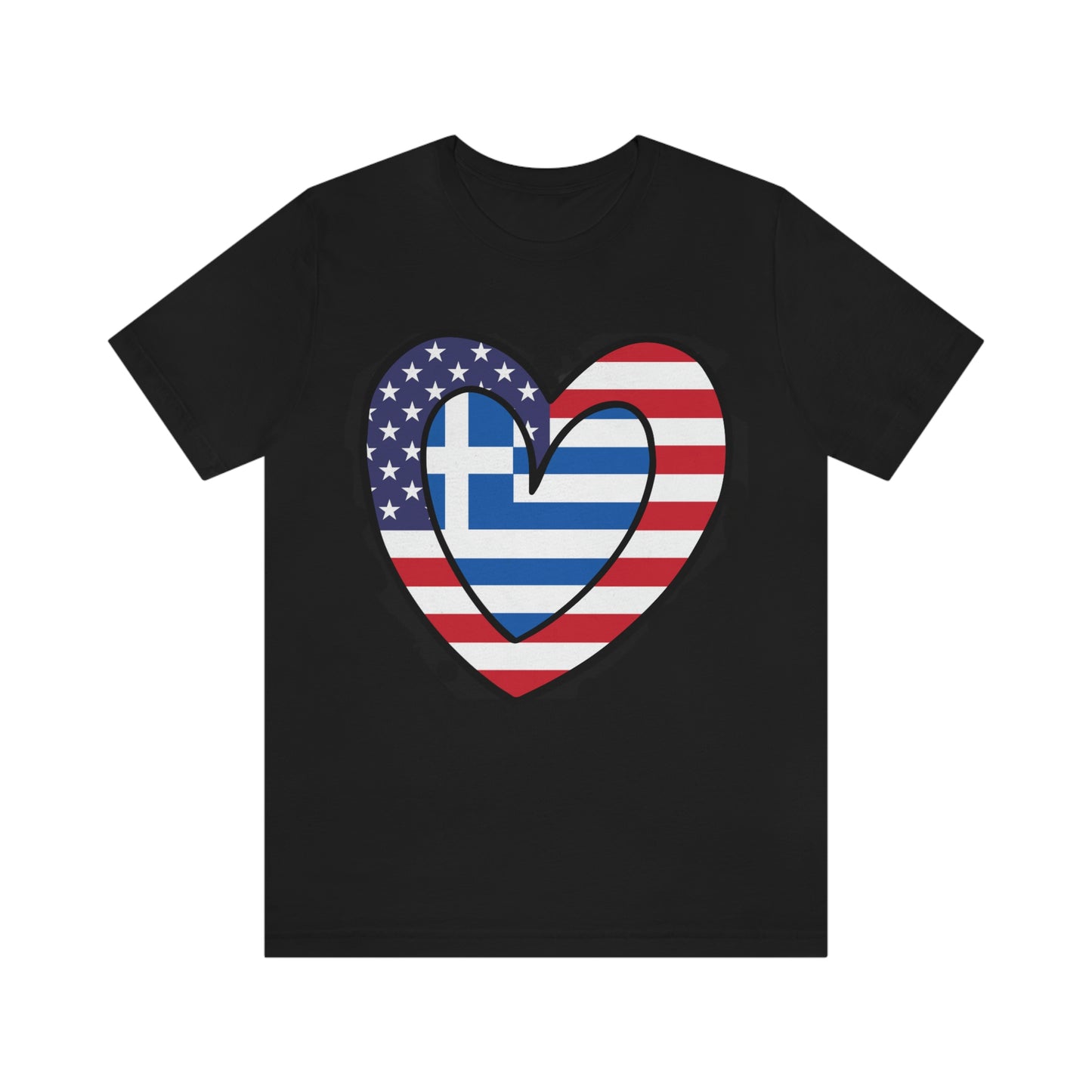 Greek American Heart Valentines Day Gift Tee Shirt | Half Greece USA Flag T-Shirt