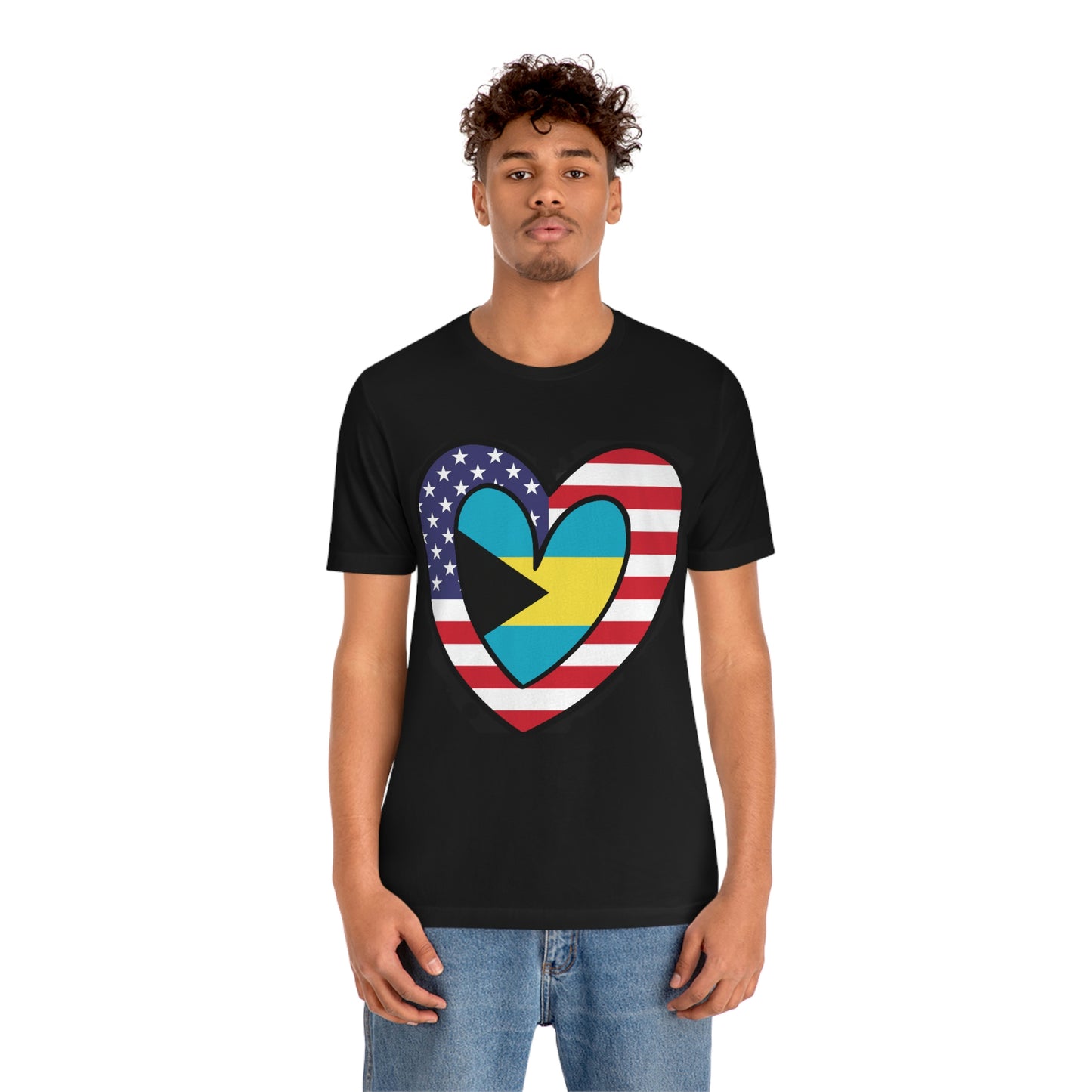 Bahamian American Heart Valentines Day Gift Tee Shirt | Half Bahamas USA Flag T-Shirt