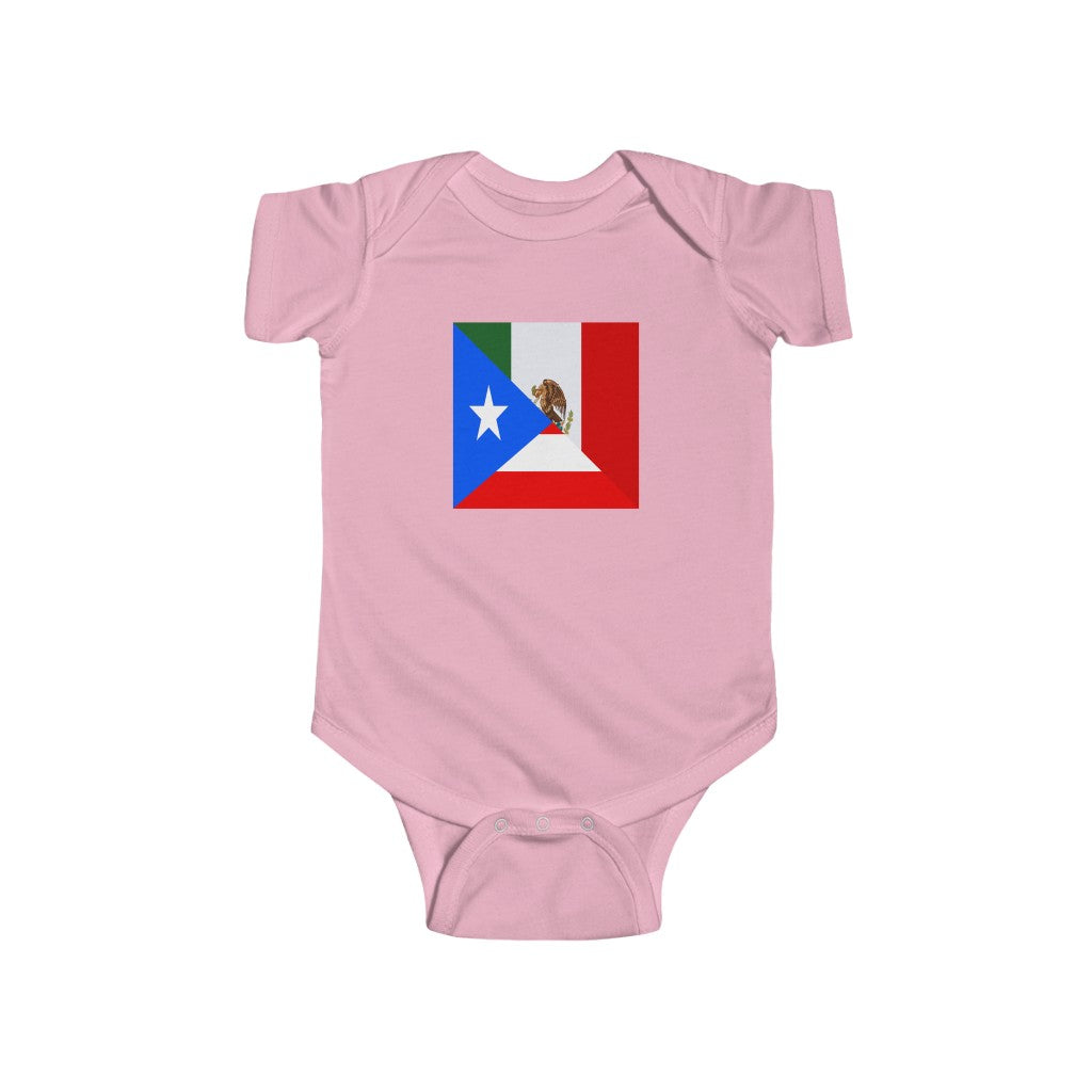 Puerto Rico Mexico Flag Baby Bodysuit | Unisex Boricua Mexican USA Newborn Boy Girl