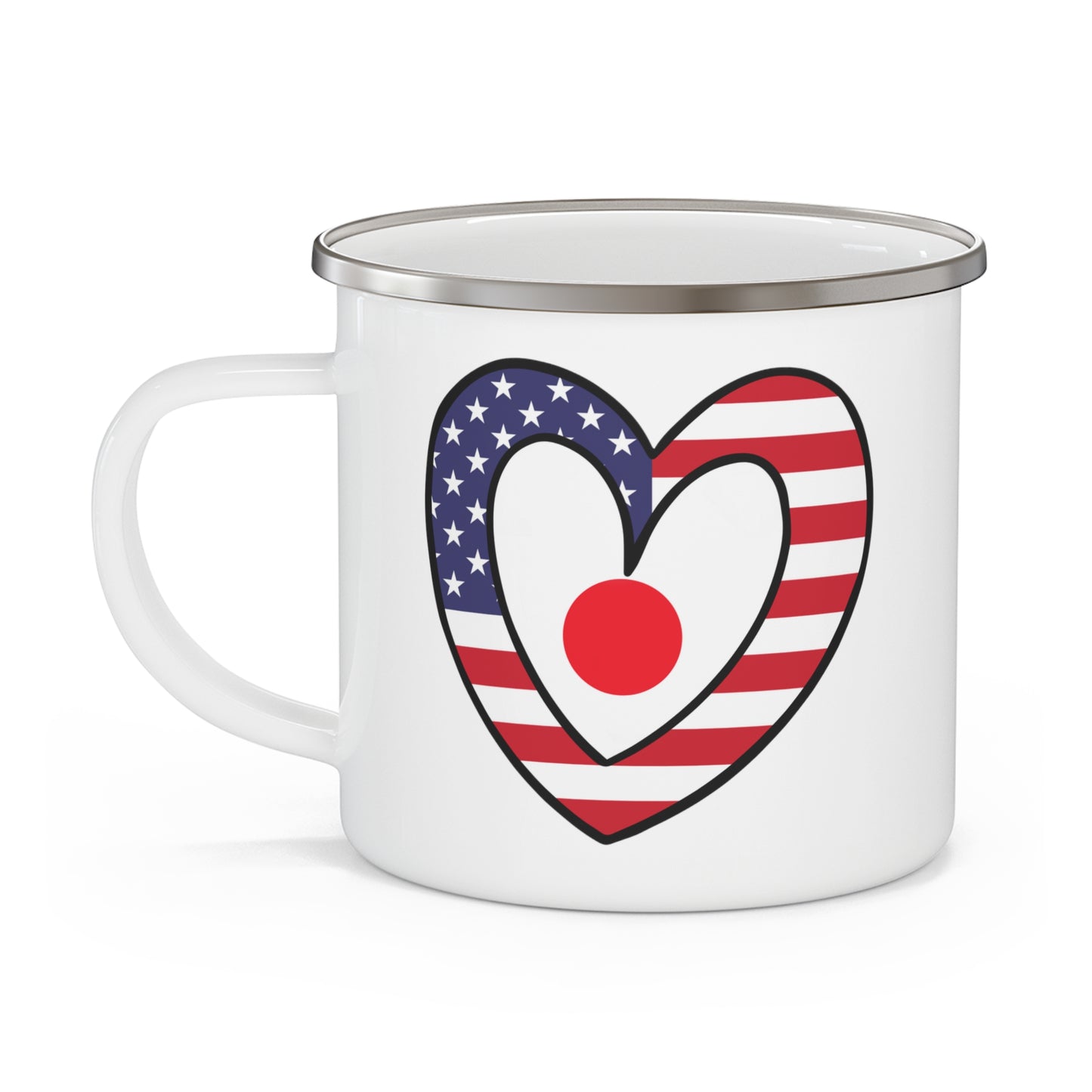 Japanese American Heart Valentines Day Gift Half Japan USA Flag 12oz Enamel Mug