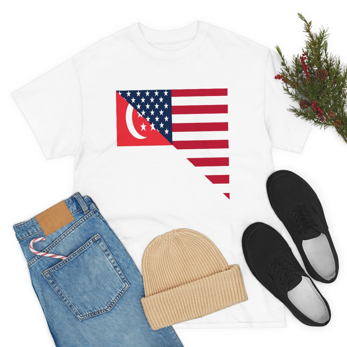 Singapore American Flag Half Singaporean USA T-Shirt | Unisex Tee Shirt