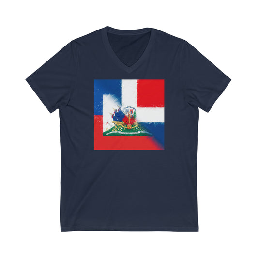 Haiti Dominican Republic Flag | Hispaniola DR Half Haitian Dominican Flag V-Neck T-Shirt | Unisex Vee Shirt
