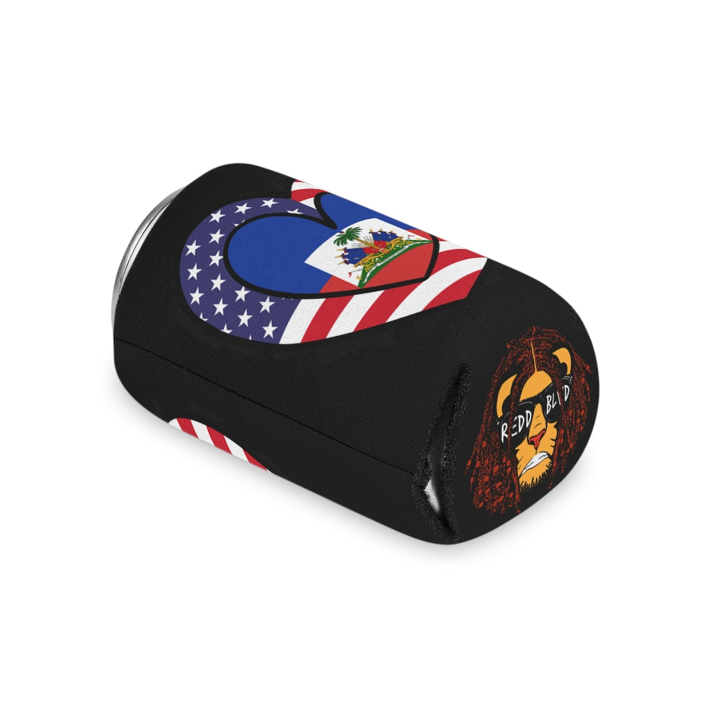 Haitian American Flag Heart Can Cooler | Haiti USA Drink Cosy