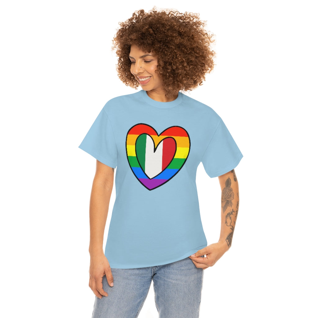 Italian Rainbow Flag Heart T-Shirt | Unisex Italy Pride Month Tee