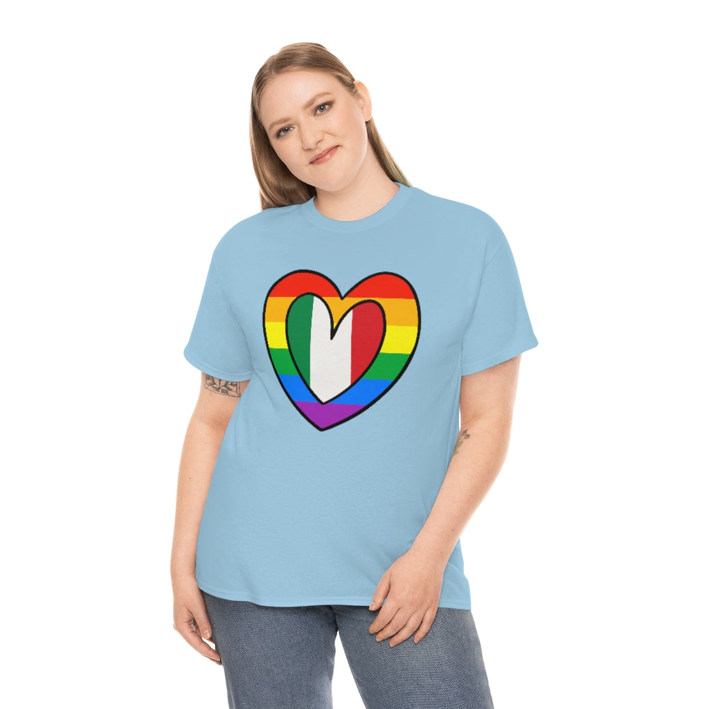 Italian Rainbow Flag Heart T-Shirt | Unisex Italy Pride Month Tee