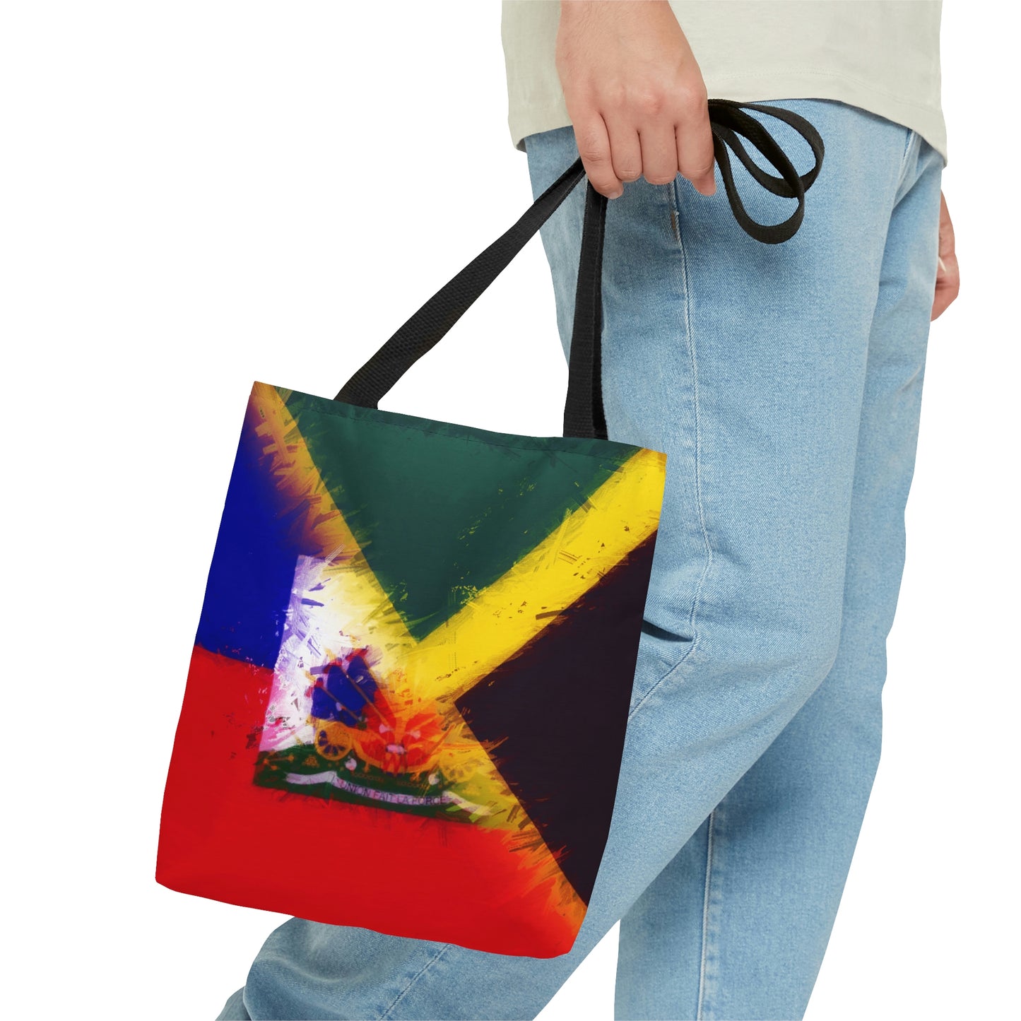 Haitian Jamaican Painted Flag | Haiti Jamaica Tote Bag | Shoulder Bag