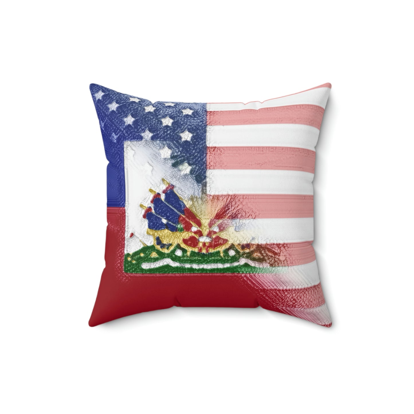 Haiti America Flag Painted | Half Haitian American Flag Spun Polyester Square Pillow