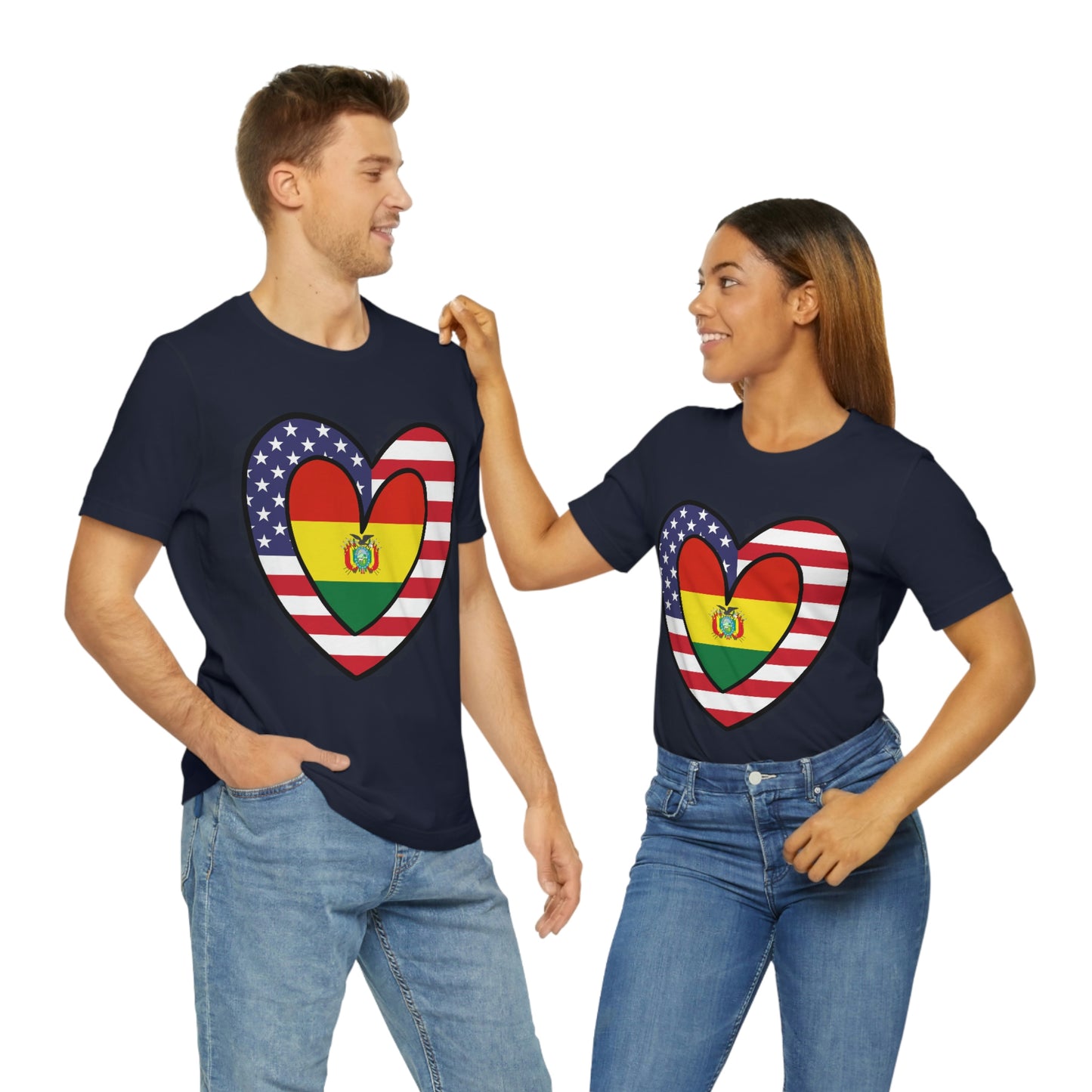 Bolivian American Heart Valentines Day Gift Tee Shirt | Half Bolivia USA Flag T-Shirt