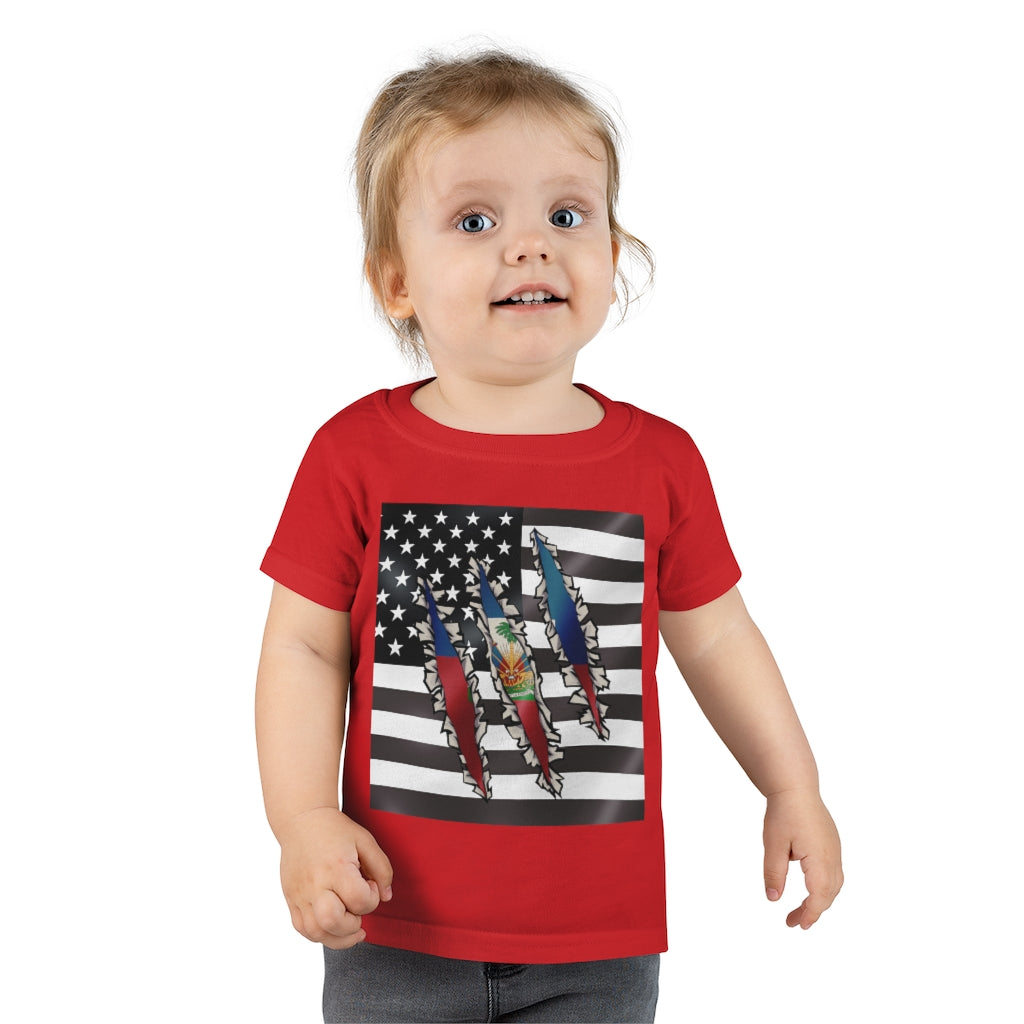 Toddler Haitian American Flag T-Shirt | Haiti Ayiti USA Boy Girl Clothes