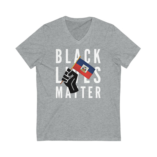 Black Lives Matter Haiti | BLM Haitian Flag V-Neck T-Shirt | Unisex Vee Shirt