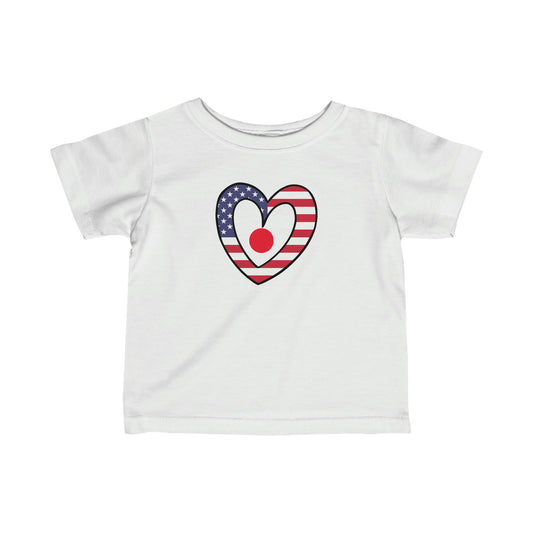 Infant Japanese American Heart Valentines Day Gift Half Japan USA Flag Toddler Tee Shirt