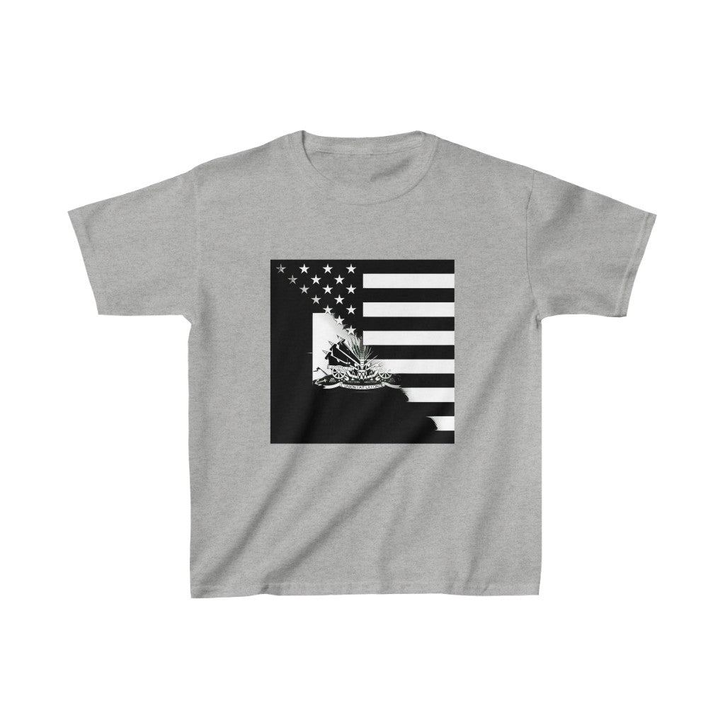 Kids Black And White Haitian American Flag | Haiti USA T-Shirt | Unisex Tee Shirt