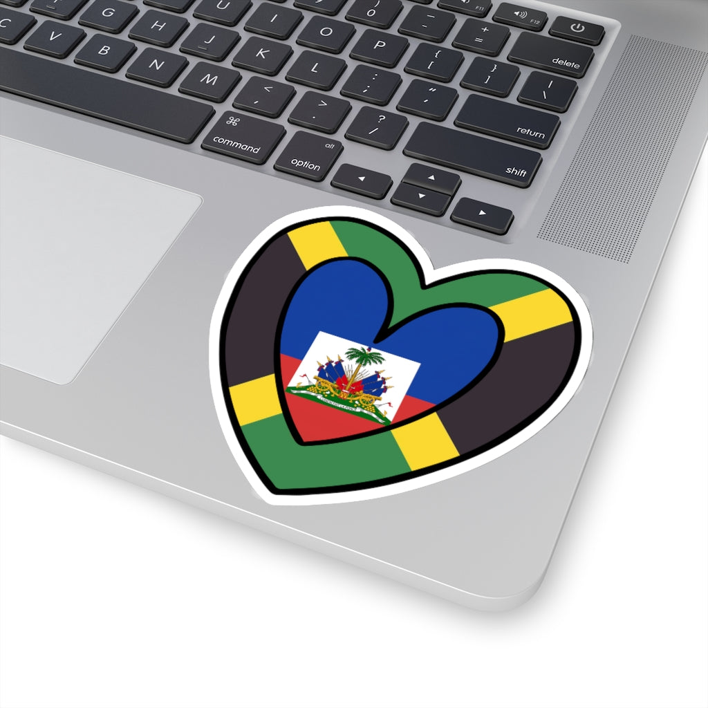 Jamaican Haitian Flag Inner Heart Sticker | Jamaica Haiti Accessory