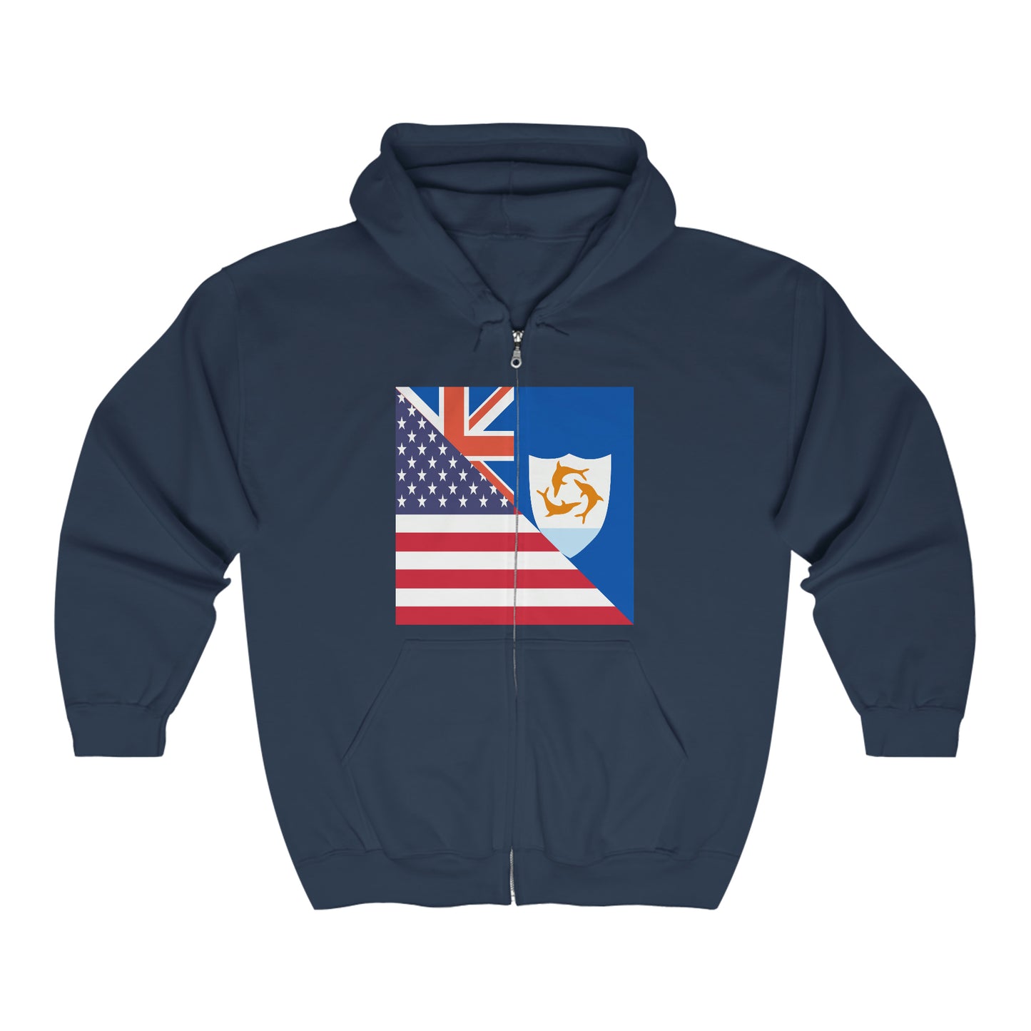 Anguillan American Flag Anguilla USA Zip Hoodie | Hooded Sweatshirt