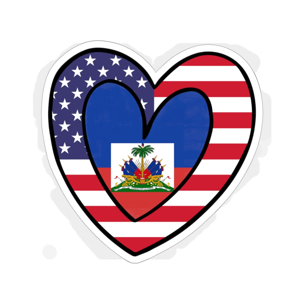 American Haitian Flag Inner Heart Sticker | USA Haiti Accessory