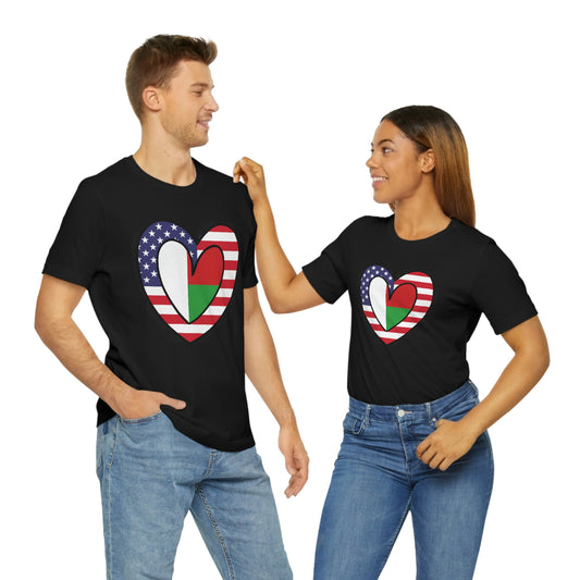 Madagascar American Heart Valentines Day Gift Tee Shirt | Malagasy USA Flag Wedding T-Shirt