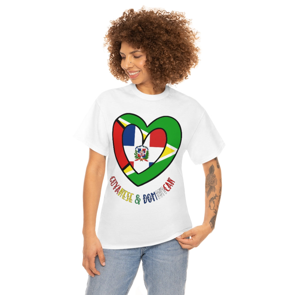 Guyana Dominican Republic Flag Heart Tee Shirt 2 | Unisex Guyanese DR T-shirt