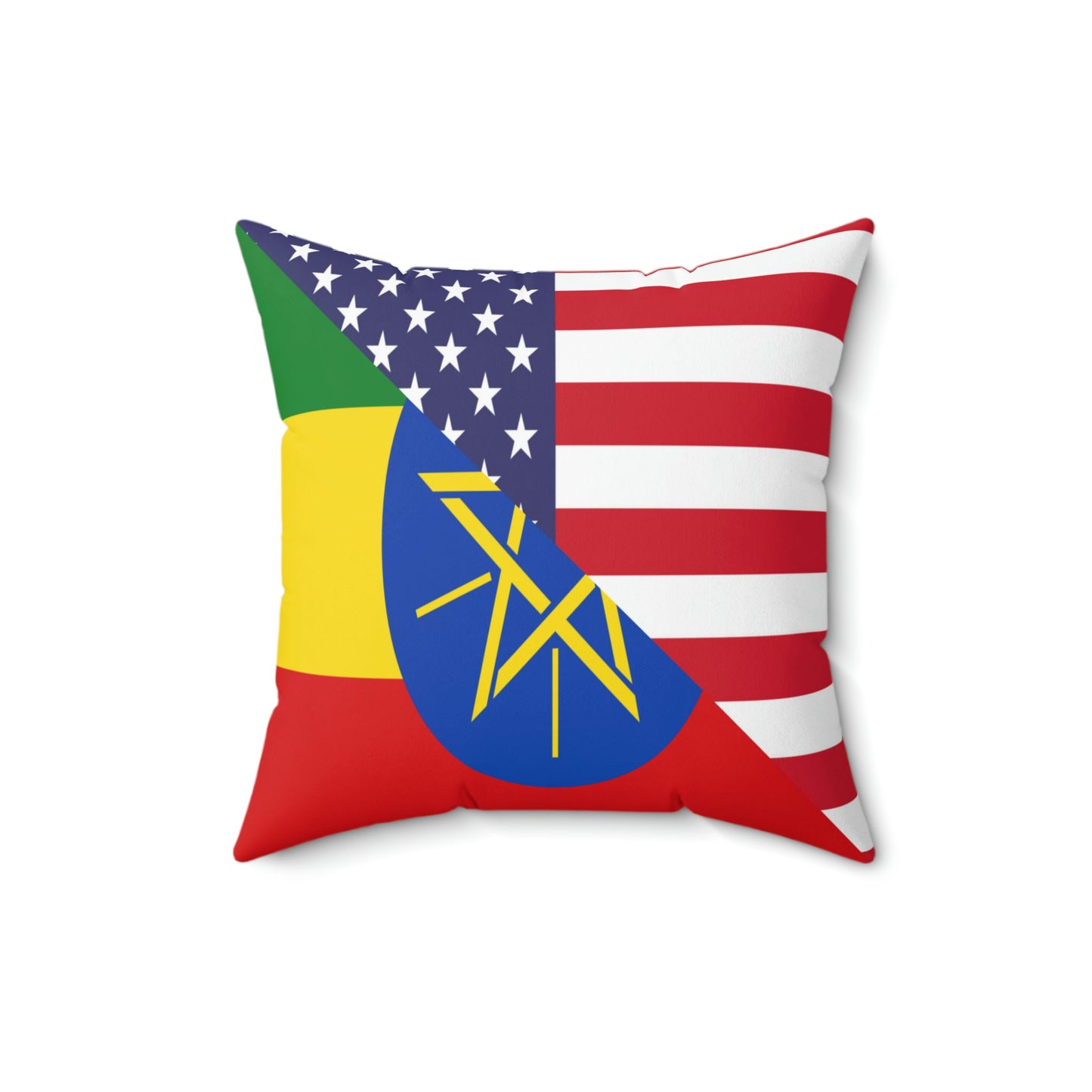 Ethiopian American Flag Ethiopia USA Spun Polyester Square Pillow