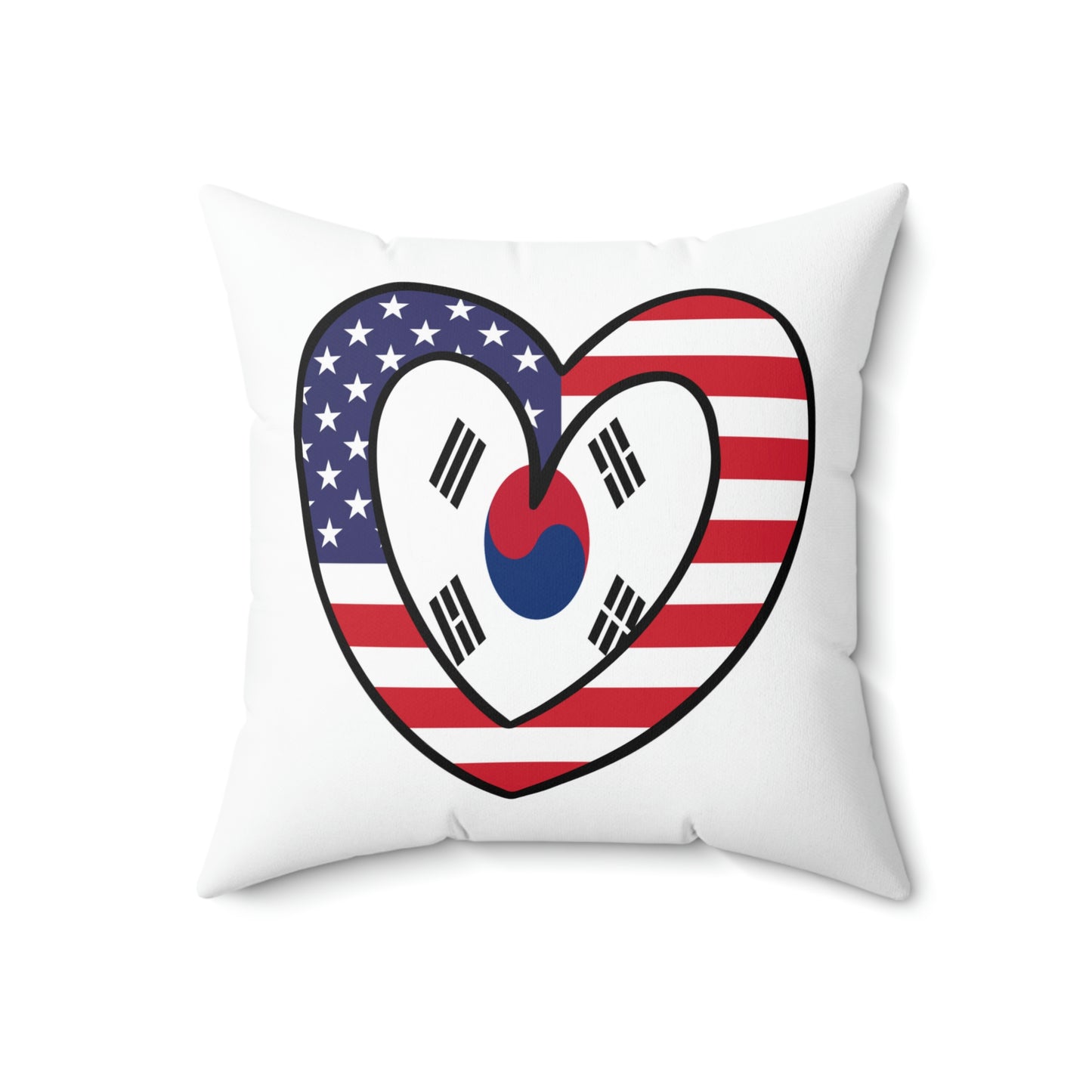 South Korean American Heart Valentines Day Gift Half Korea USA Flag Wedding Spun Polyester Square Pillow