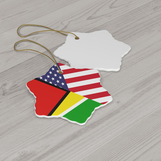 Guyanese American Flag Ceramic Ornaments | Guyana USA Holiday Christmas Tree