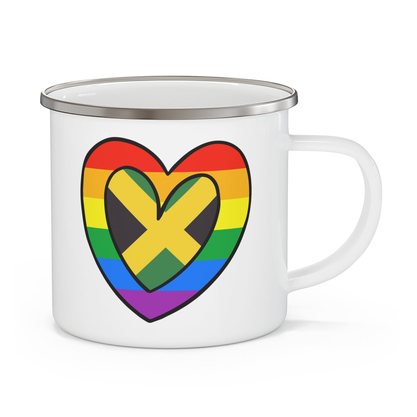 Jamaican Rainbow Flag Heart Jamaica Pride Month 12oz Enamel Mug