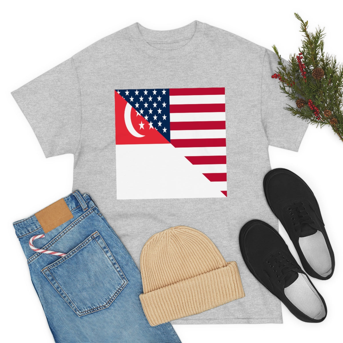 Singapore American Flag Half Singaporean USA T-Shirt | Unisex Tee Shirt