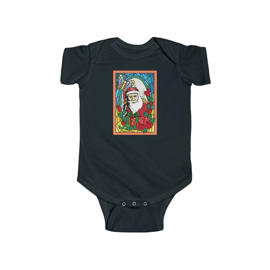 Santa Klaus Stained Glass Portrait Saint Nick Christmas in July Baby Bodysuit | Newborn Boy Girl