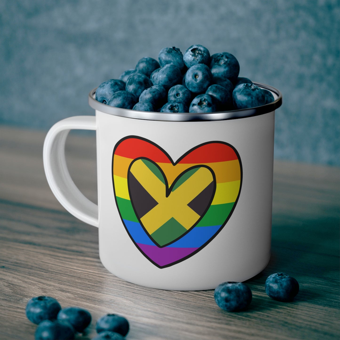 Jamaican Rainbow Flag Heart Jamaica Pride Month 12oz Enamel Mug