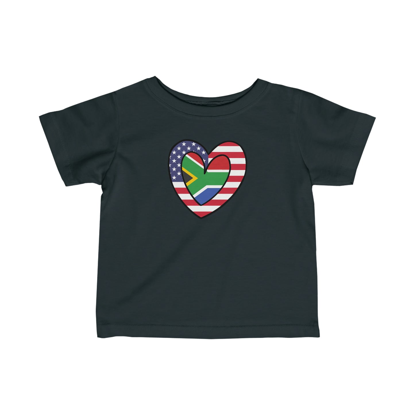 Infant South African American Heart Valentines Day Gift Half Africa USA Flag Toddler Tee Shirt