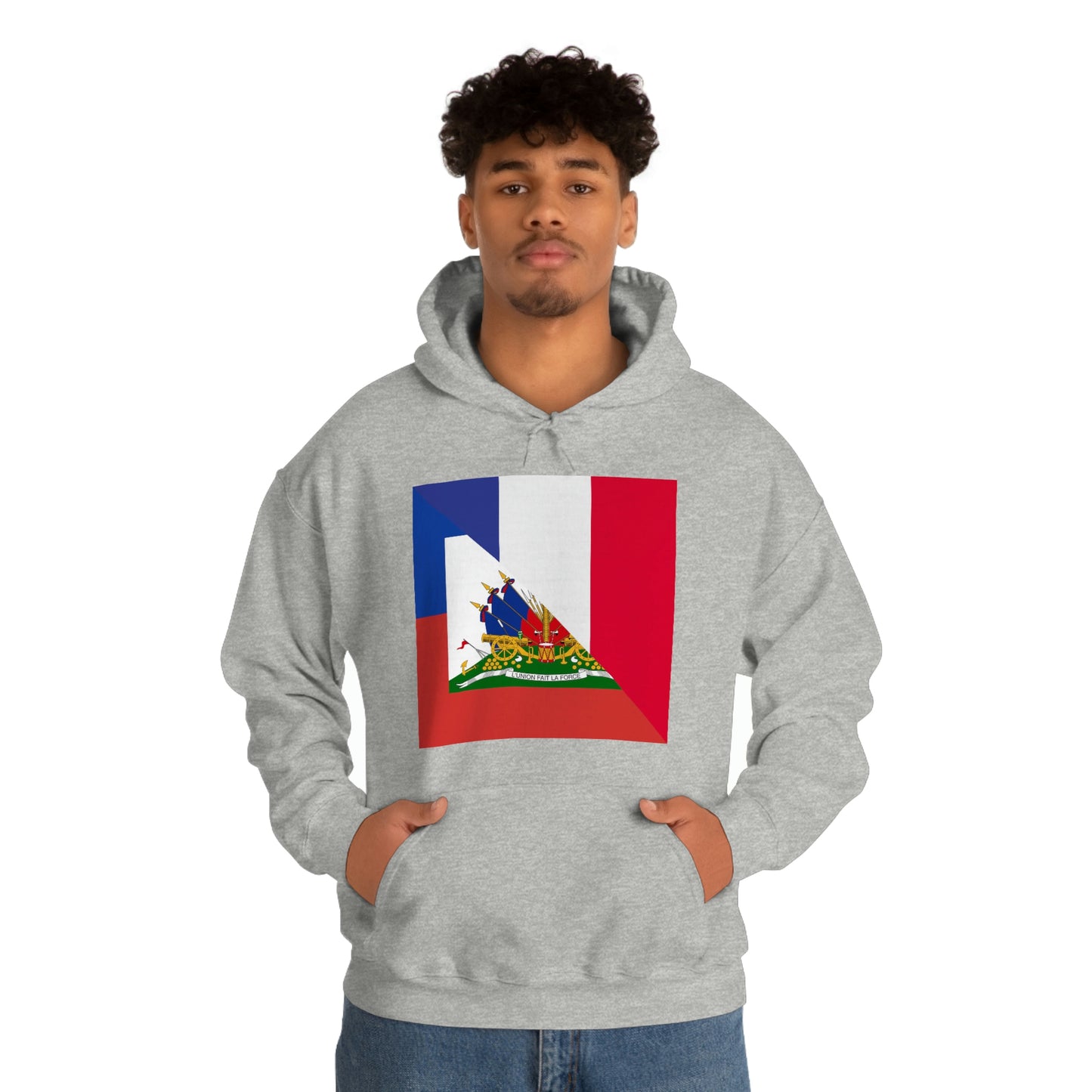 Haitian French Flag Half Haiti France Hoodie | Unisex Pullover Hooded Sweatshirt