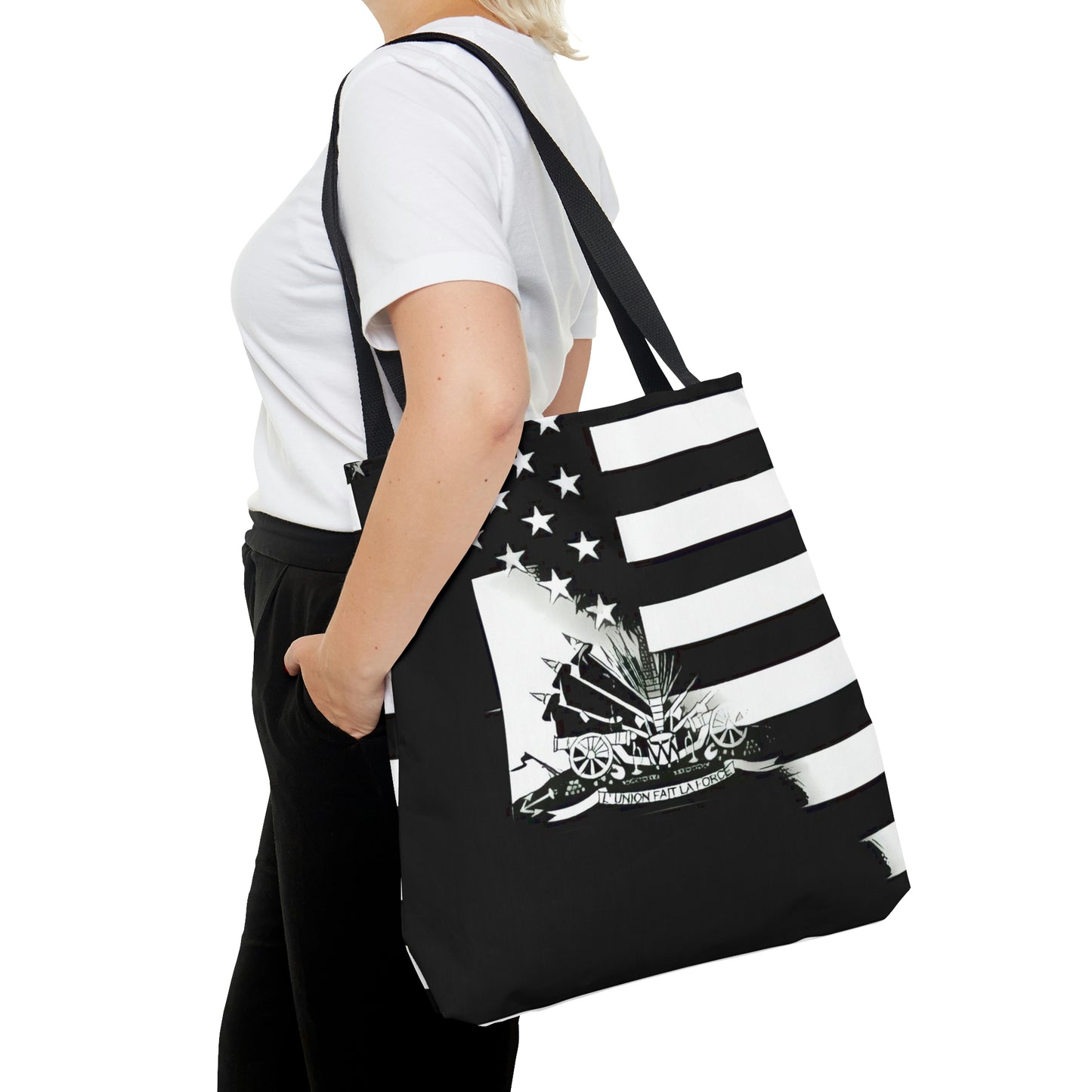 Black And White Haitian American Flag | Haiti USA Tote Bag | Shoulder Bag