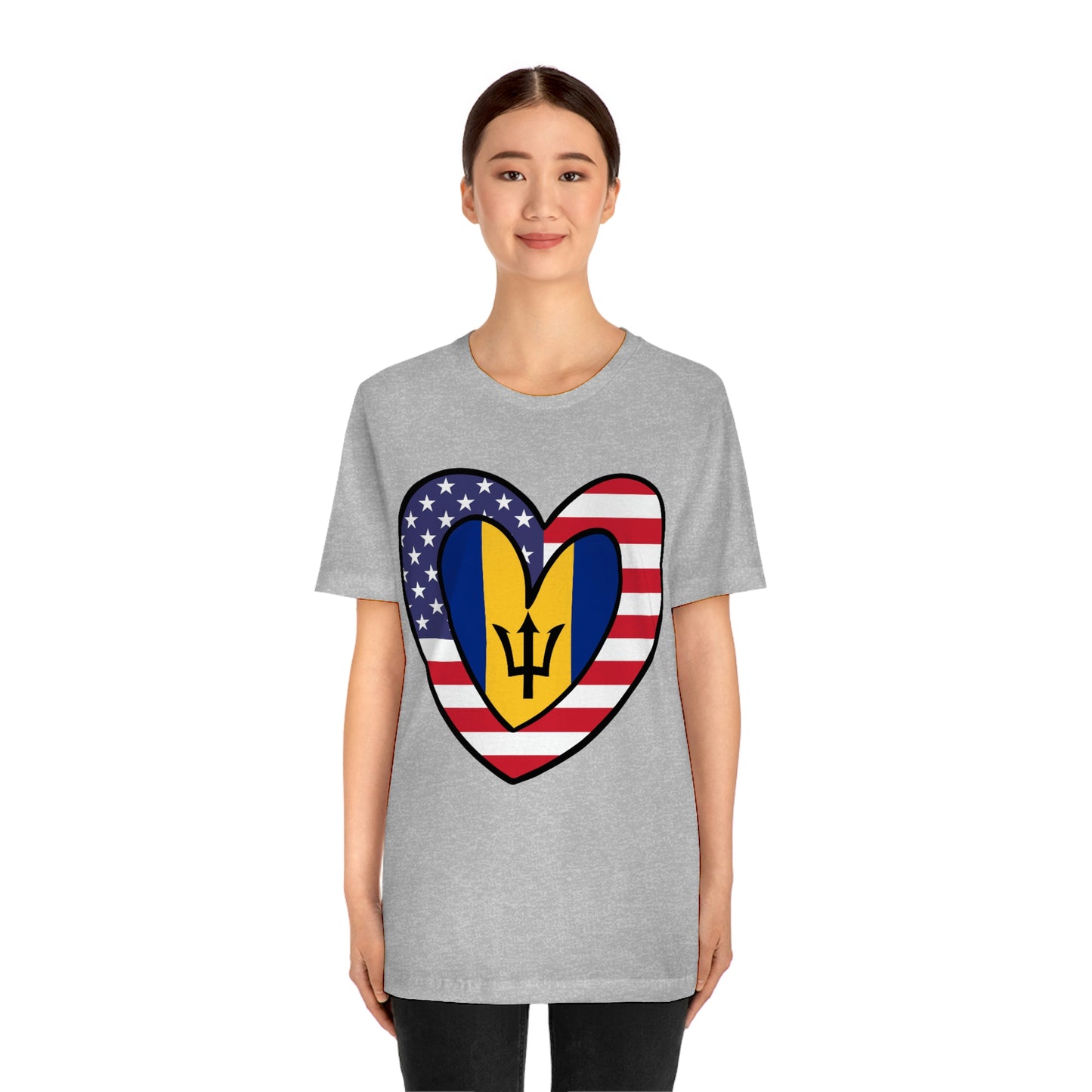 Bajan American Heart Valentines Day Gift Tee Shirt | Half Barbados USA Flag T-Shirt