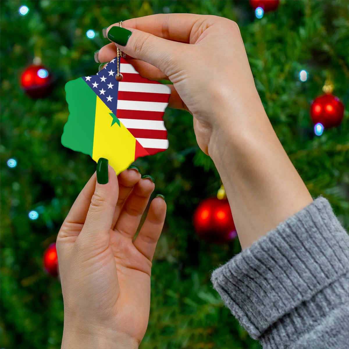 Senegal American Flag Ceramic Ornament | Senegalese USA Christmas Tree