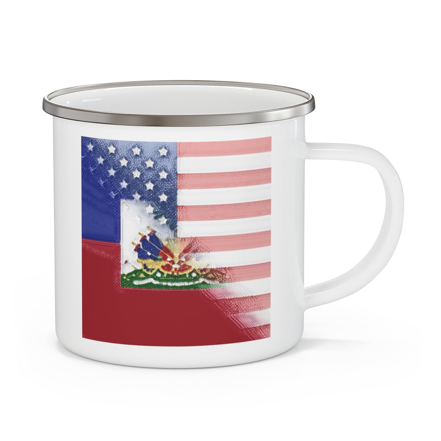 Haiti America Flag Painted | Half Haitian American Flag 12oz Enamel Mug