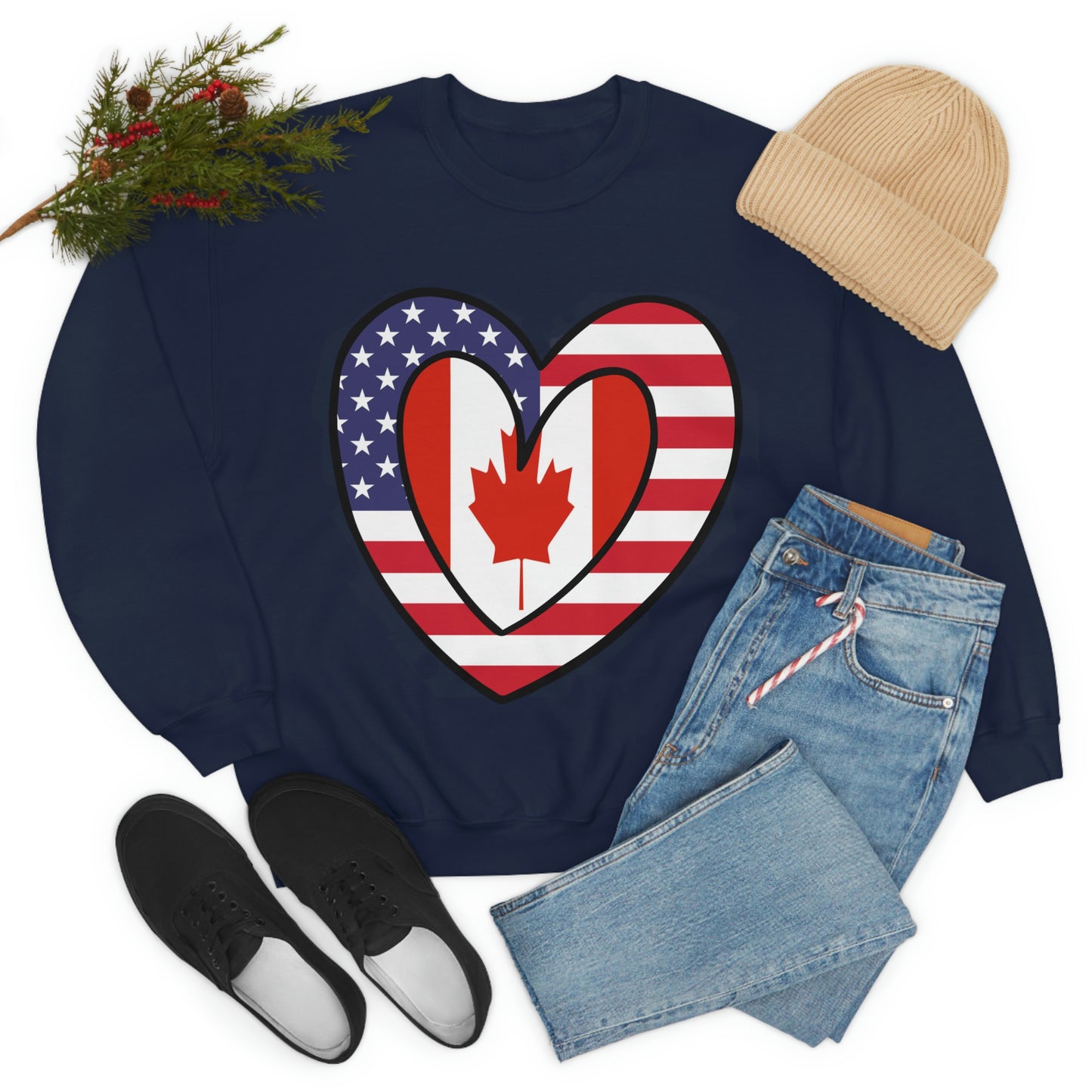 Canadian American Heart Valentines Day Gift Sweatshirt | Unisex Canada USA Flag