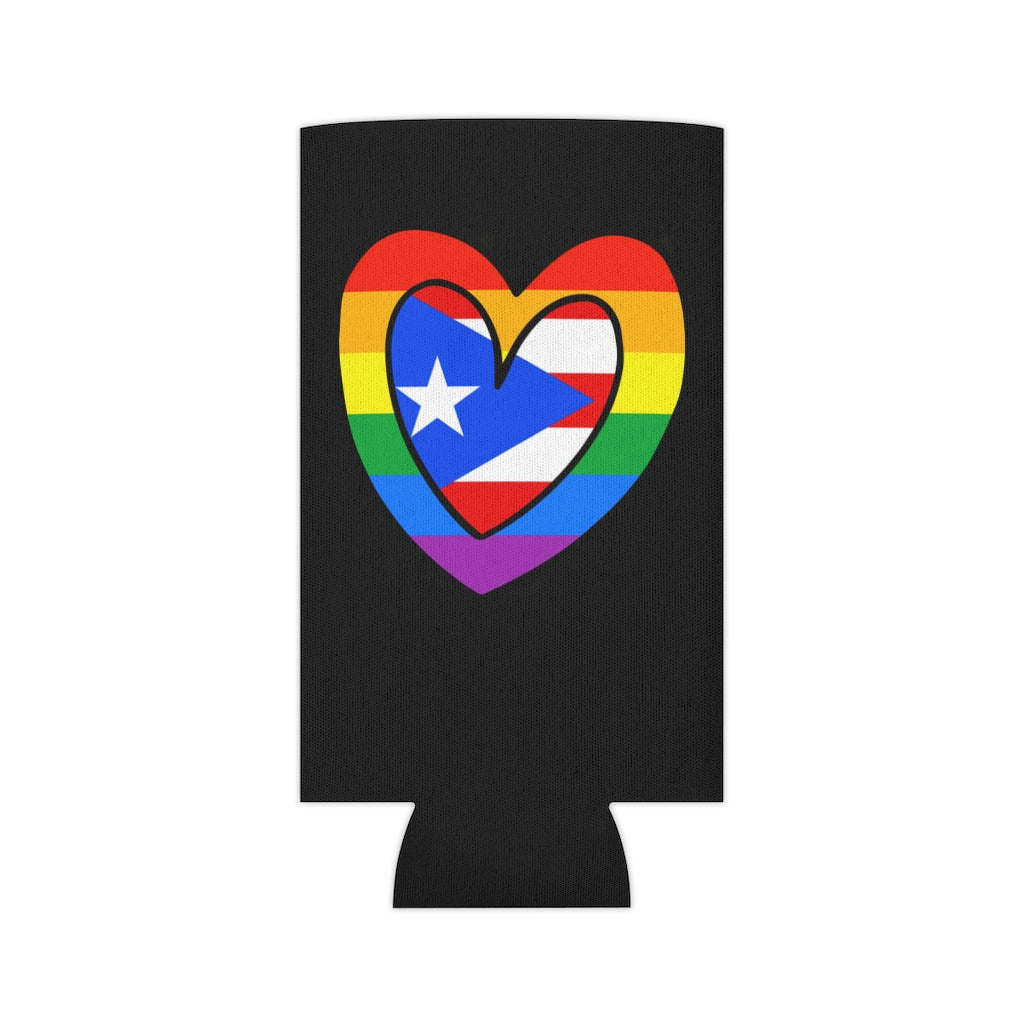 Puerto Rican Pride Rainbow Flag Heart Can Cooler | Puerto Rico Pride Month Accessory