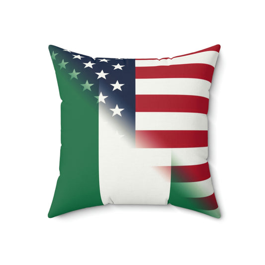 Nigeria America Flag | United States Half Nigerian Spun Polyester Square Pillow